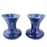 A pair of Art Deco period Pilkingtons 'Lancastrian' blue-glaze ceramic vases: squat spherical form