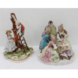 Two pieces: 1. a 20th century hand-decorated porcelain figure model, an artist drawing a seated lady