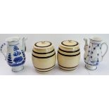 Four pieces: 1. a pair of late 19th to early 20th century Boch (La Louvière) pottery storage jars