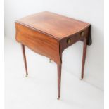 A late 18th century mahogany strung and crossbanded butterfly-wing-topped Pembroke table of small