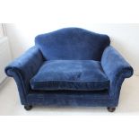 A modern cobalt-blue upholstered two-seater sofa by George Smith, Newcastle, England ( maker's label