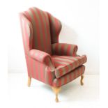 An early 18th century style (good later modern reproduction) red and green striped upholstered