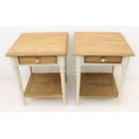 A good pair of modern oak bedside-style tables: each with slightly overhanging moulded top above