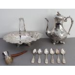 A set of six 19th century hallmarked silver teaspoons (123 g) and three pieces of silver plate