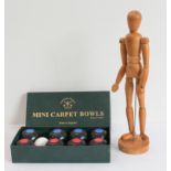 A boxed set of Mini Carpet Bowls by Townsend Croquet Limited (all 8 bowls, jack and paperwork