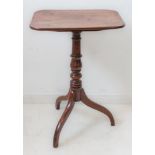 A good quality George III period rectangular mahogany tilt-top occasional table: turned stem and