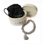 A Links of London heavy, silver expandable 'sweetie' bracelet: mounted with a single heart