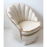 A mid-20th century cream upholstered boudoir chair with scallop-shell style shaped back (76 cm