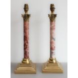 A good pair of modern brass and marble table-lamps in 19th century-style: acanthus brass capitals