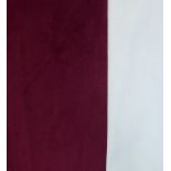 Two pairs of burgundy velvet curtains with one side edged with cream  velvet; triple pinch pleat