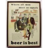 Five framed and glazed prints: 1. a set of three 'Beer is Best' colour advertising posters (frames