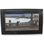 Late 20th century - Twilight Harbour, acrylic on artist's board, unsigned. (22.25 x 46 cm). (Frame