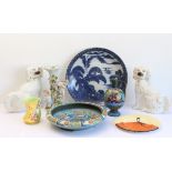An interesting selection of ceramics to include: a late 19th century transfer-decorated Japanese