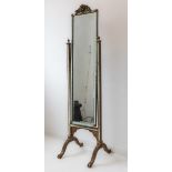 A mid-20th century blue and gold-painted vertical cheval mirror in late 18th century Louis XVI