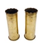 Trench art - a pair of First World War German brass shell case vases: with crimped and reeded