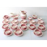 A quantity of Copeland Spode red transfer-decorated teaware in similar patterns: 8 x 'Tower', 5 x '