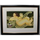 BERYL COOK (1926-2008) - 'Nude on a Leopard Skin', limited edition silkscreen, numbered 124 of