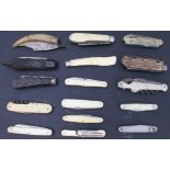 An interesting collection of 16 antique penknives to include bone and horn-handled, multi-bladed and