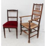 An early 19th century Lancashire spindle-back ash open armchair; three rows of turned spindles above