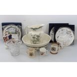 Ceramics and glassware to include an Edwardian pitcher and bowl, a fine hand-cut mid-20th century