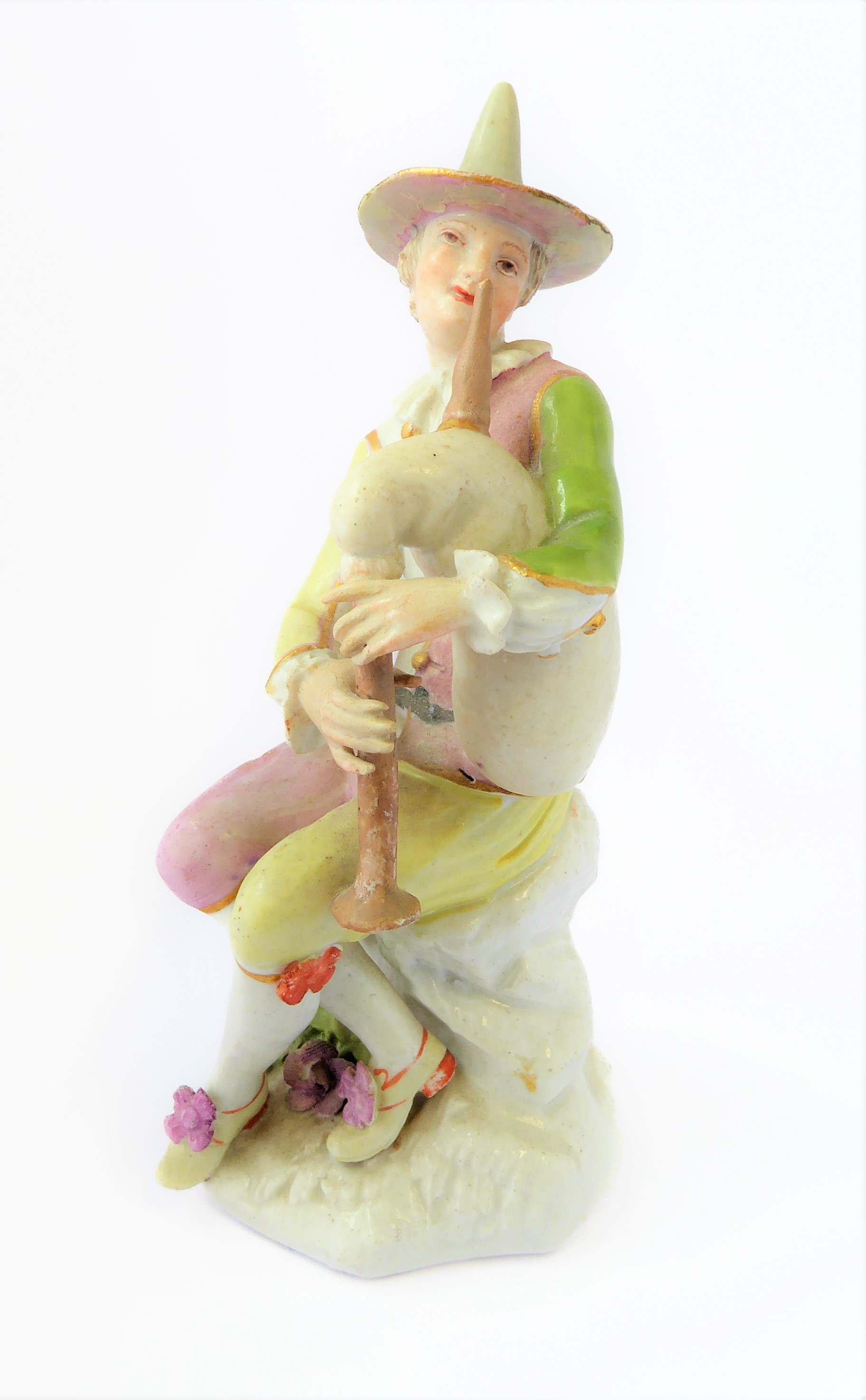 A  group of four: 1. a 19th century Meissen-style porcelain figure of a harlequin playing the - Image 7 of 13