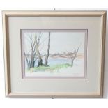 Continental School (mid-20th century) Lake landscape watercolour, indistinctly signed lower right,