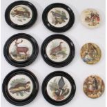Nine late 19th to early 20th century ceramic pot lids: 1. six depicting various birds and animals,