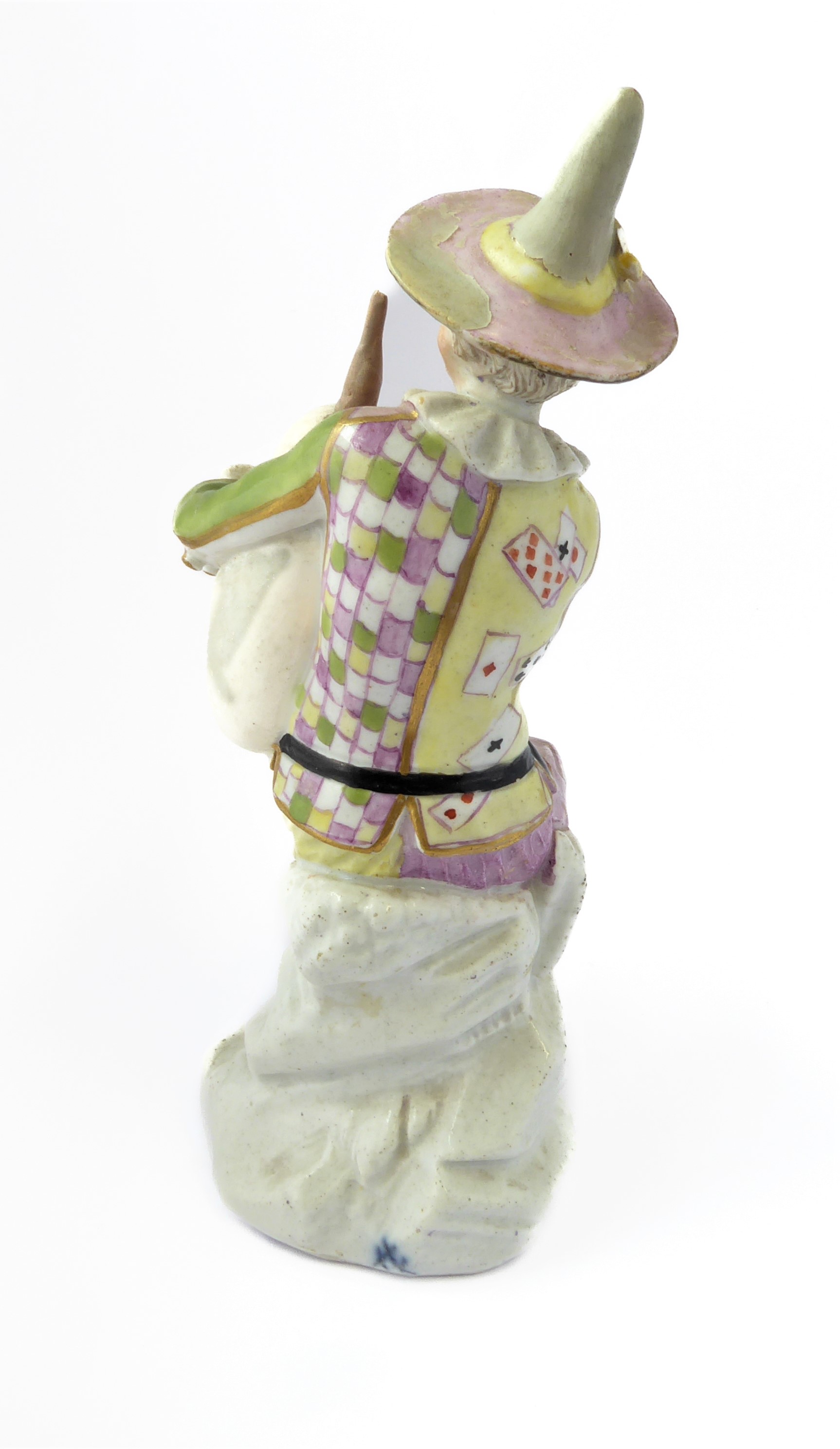 A  group of four: 1. a 19th century Meissen-style porcelain figure of a harlequin playing the - Image 8 of 13