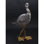 A hand-blown Murano glass model of a duck on a gilt-metal stand, the glass duck with a Zanetti label
