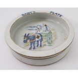 An early 20th century baby's plate, 'Red Cross Sisters'; transfer-decorated, hand-tinted and