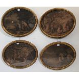 A set of four 19th century coloured oval engravings with original gilded wooden period frames,