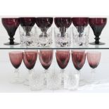 Five sets of good quality drinking glasses: 1. twelve large champagnes with gilded bowls. 2. five