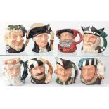 Eight Royal Doulton character jugs: The Falconer (D 6533); Neptune (D 6548); Robin Hood (D 6527);