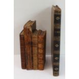 Four 18th century antiquarian books and one other: 'The Lucabrations of Isaac Bickerstaff Esq.' (Vol