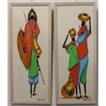 Four African decorative pictures and prints: E. NAMUDDU - African market scene, batik signed lower