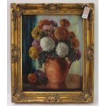 J. (JAMES) HARDAKER (1901 - 1991) - Chrysanthemums in a terracotta jug, oil on canvas, signed and