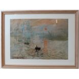 After CLAUDE MONET - 'Soleil Levant', colour print ( 55 x 78.5 cm). (Glazed frame 79.5 x 105 cm).