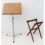A modern adjustable tripod music-stand and a 19th century bobbin-turned butler's tray style stand (