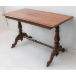 A mid 19th century style (later) rosewood library table; the thumbnail-moulded slightly