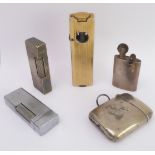 Four vintage lighters and a 19th century hallmarked silver vesta case. The lighters comprising: