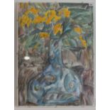 REX CHAN (20th century) -  Yellow flowers in a bottle vase, abstract watercolour, unframed, signed
