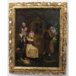 19th century naïve vernacular - country scene with a young gentleman looking back at two female