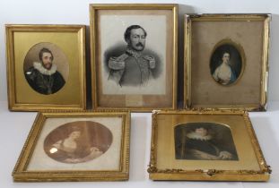 An interesting group of small portraits after Old Masters Various mediums, in a tray box (5)