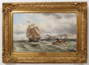 Attributed to George Chambers Jnr Busy shipping in choppy waters off Whitby Oil on canvas 15 x 24 in