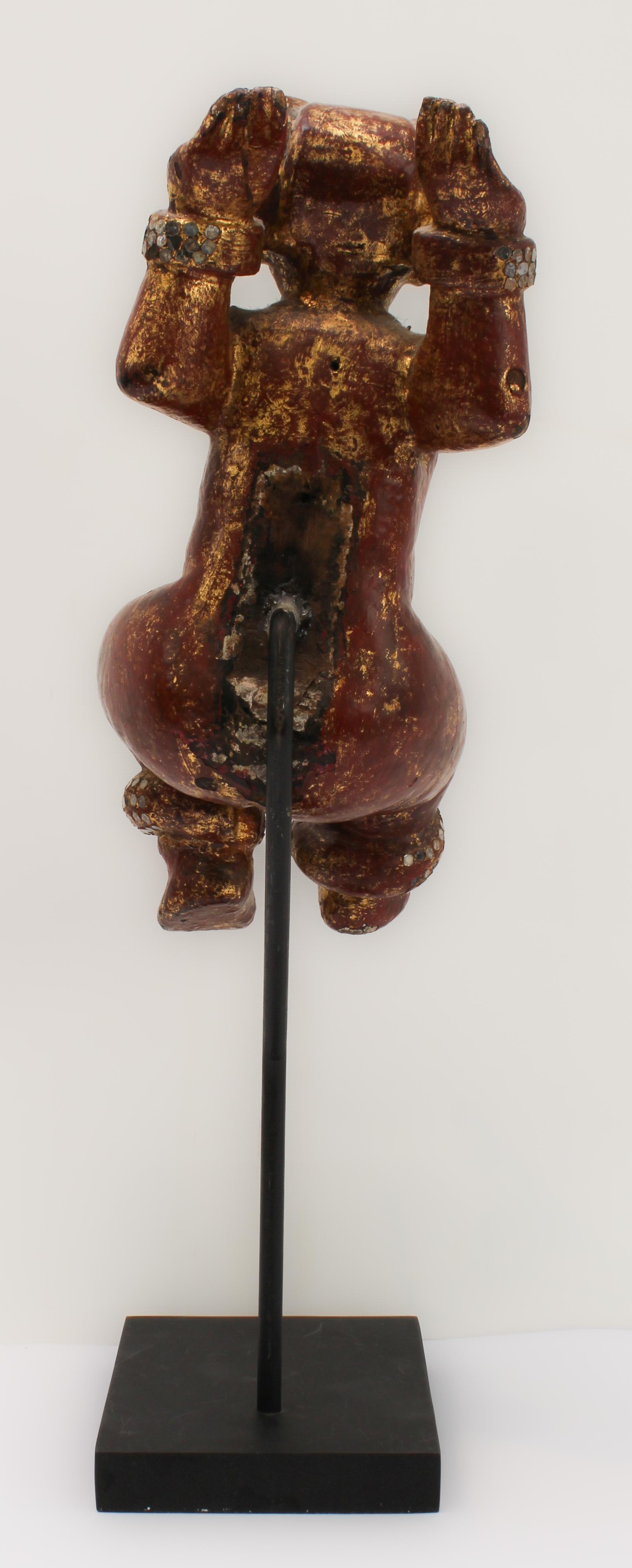 A Burmese wood and red lacquer jewelled figure of a deity: probably late 19th or early 20th century, - Image 3 of 4