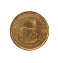 South Africa, 1/10 Krugerrand, 1985 - 1/10 oz fine (22ct) gold, weight 3.4g, about UNC.