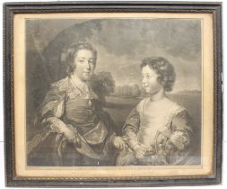 After Francis Cotes (1776-1720) - 'Joseph and John Gulston Esqrs.', monochrome engraved print, (43.5