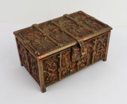 A bronze medieval-style reliquary casket - German, late 19th to early 20th century, impressed 'L.