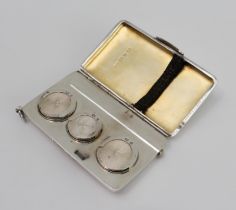 An unusual and heavy hallmarked silver triple sovereign and cheroot holder: rectangular form with