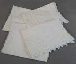 Two pairs of embroidered pillowcases (71 x 48.5 cm and 74 x 52 cm excluding border)  * Condition: